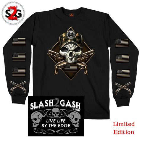 slash2gash S2G Hot Leathers Camo Skull 2nd Amendment Long Sleeve Shirt w/ crossed guns