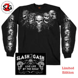 slash2gash S2G Hot Leathers Five Skulls Long Sleeve Men's Biker Shirt Double Sided TShirt Custom