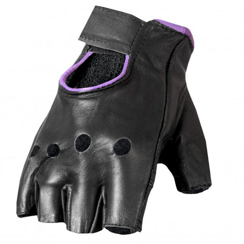 Hot Leathers Ladies Fingerless Gloves Purple Trim