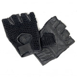 Hot Leathers Fingerless Black Leather Gloves w/Mesh