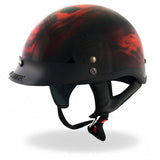 Hot Leathers D.O.T. Red Skull Flames Gloss Black Finish Motorcycle Helmet