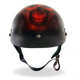 Hot Leathers D.O.T. Red Skull Flames Gloss Black Finish Motorcycle Helmet