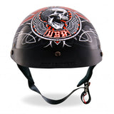 Hot Leathers D.O.T. Stitches Skull Gloss Black Finish Motorcycle Helmet