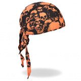 Hot Leathers Ancient Skulls Premium Headwrap Orange Biker Du-Rag