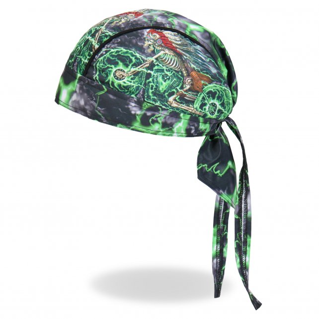 Hot Leathers Skeleton Cycle Premium Headwrap Indian Green Biker Du-Rag ...