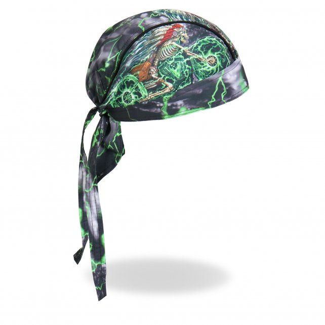 Hot Leathers Skeleton Cycle Premium Headwrap Indian Green Biker Du-Rag ...