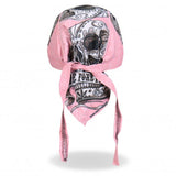 Hot Leathers Banner Skull Headwrap Pink Ride Forever Premium Du-Rag Doo Rag Cap