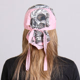 Hot Leathers Banner Skull Headwrap Pink Ride Forever Premium Du-Rag Doo Rag Cap