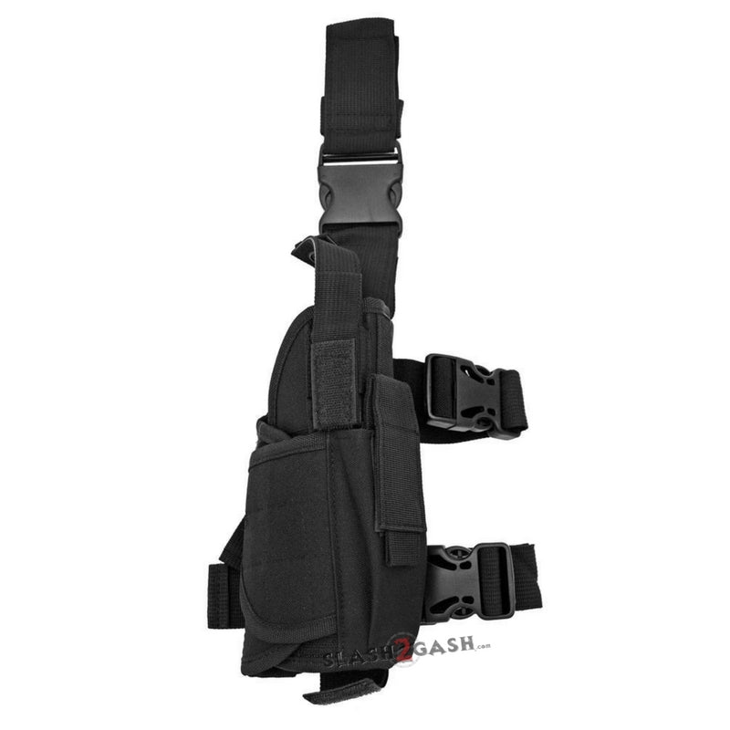 Right Handed Adjustable Nylon Tactical Drop Leg Holster With Thigh Bag – Universal Fit