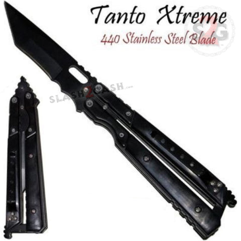 Tanto Xtreme Black Tactical Butterfly Knife w/ Clip