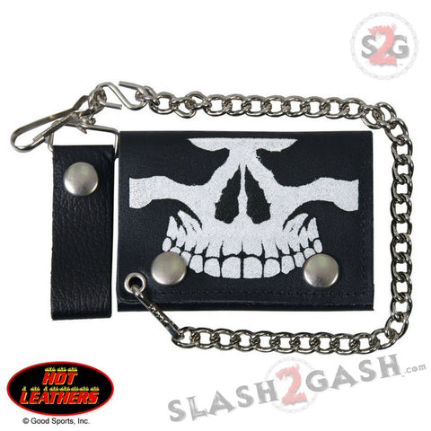 Hot Leathers Skull Leather Wallet w/ Chain American Made USA