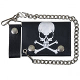 Hot Leathers Skull and Crossbones Leather Wallet w/ Chain American Made USA