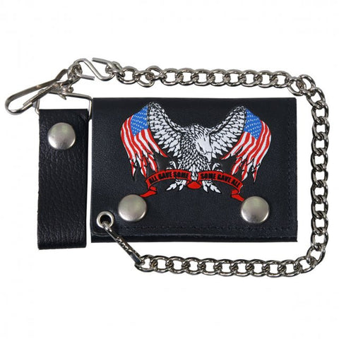 Hot Leathers Support Our Troops Leather Wallet w/ Chain American Made USA
